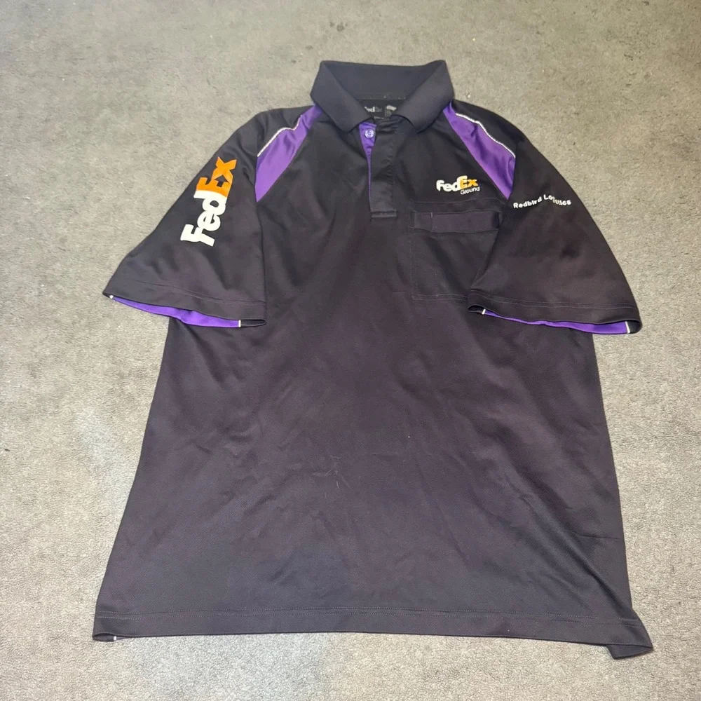 FedEx Ground Redbird Logistics Polo Shirt Mens Large Black Purple Short Sleeve